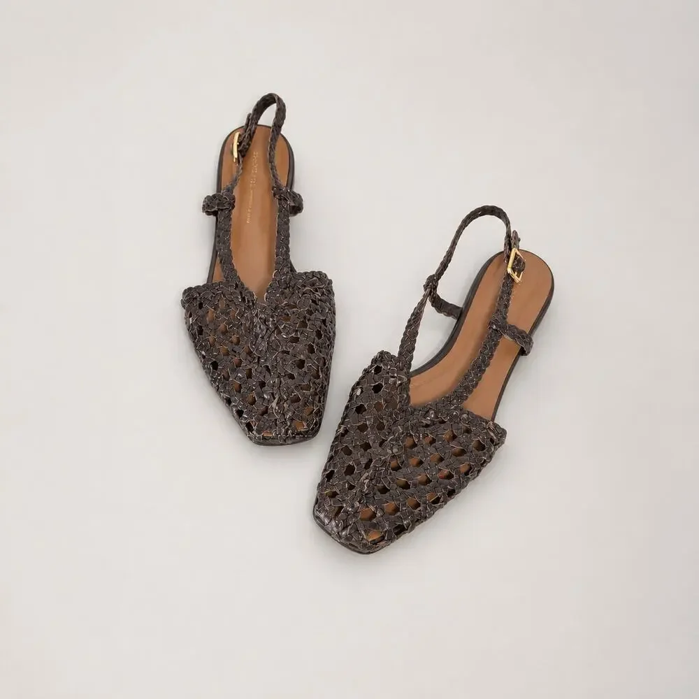 Margaux The Altea Espresso Woven Leather Slingbacks Sandals Womens EU39.5/US9